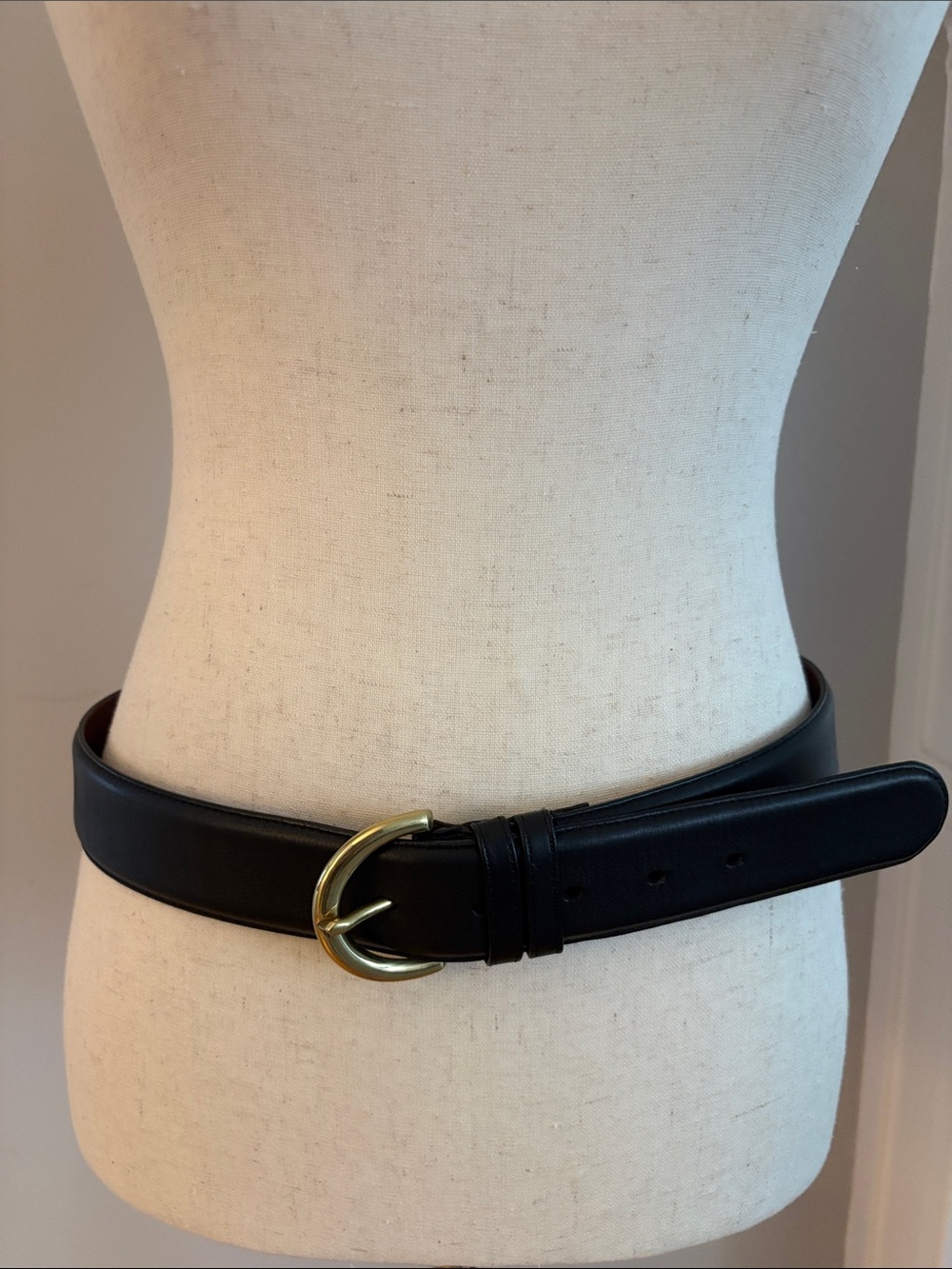 VTG COACH Black Leather Belt with Brass D-Ring Buckle Size